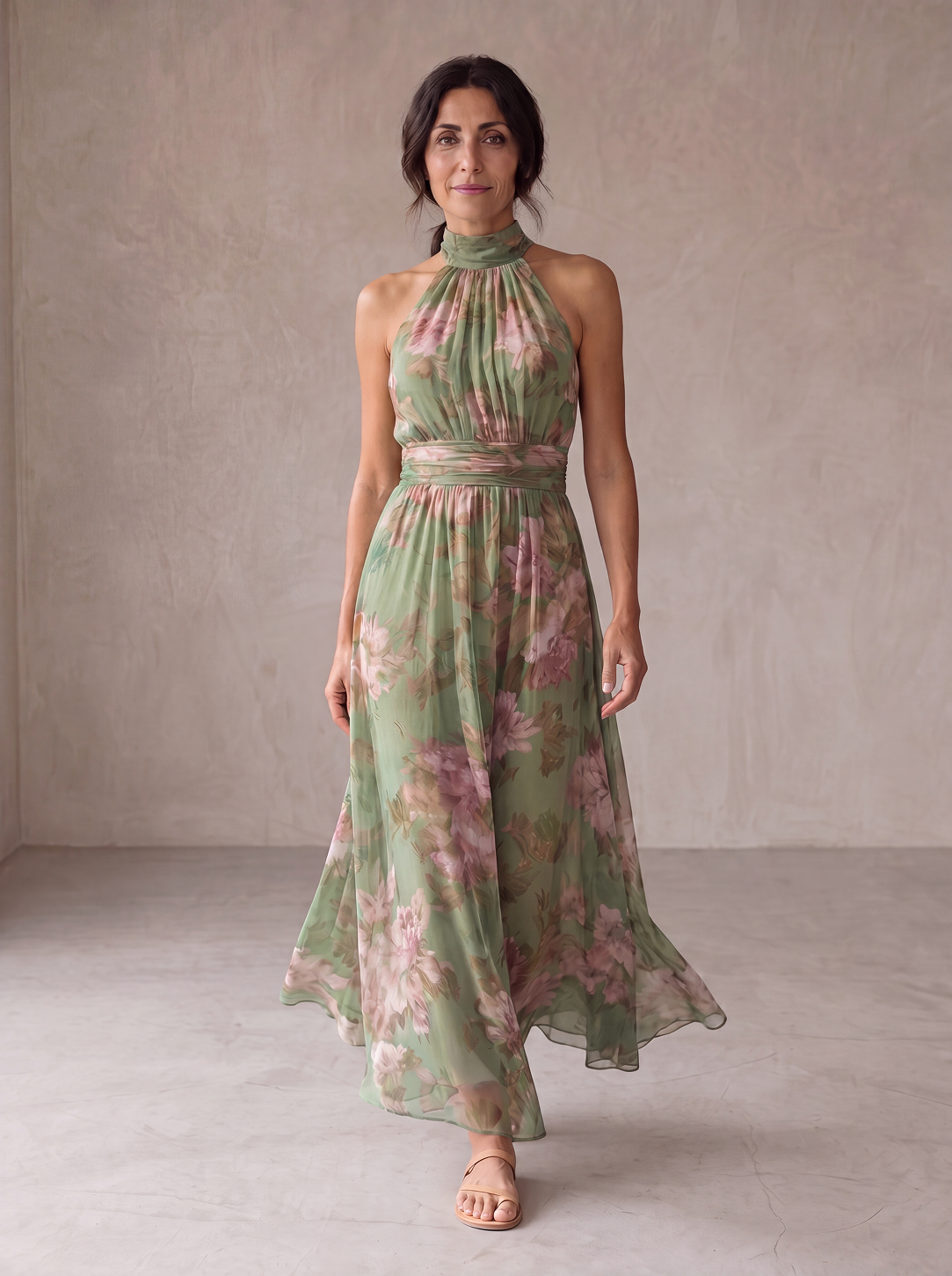 Livia | Abito Maxi Halter Floreale Elegante