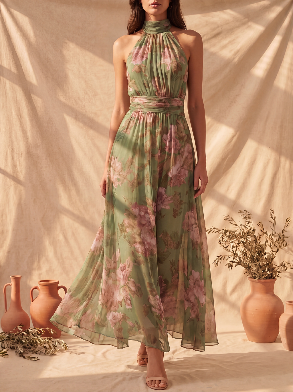 Livia | Abito Maxi Halter Floreale Elegante