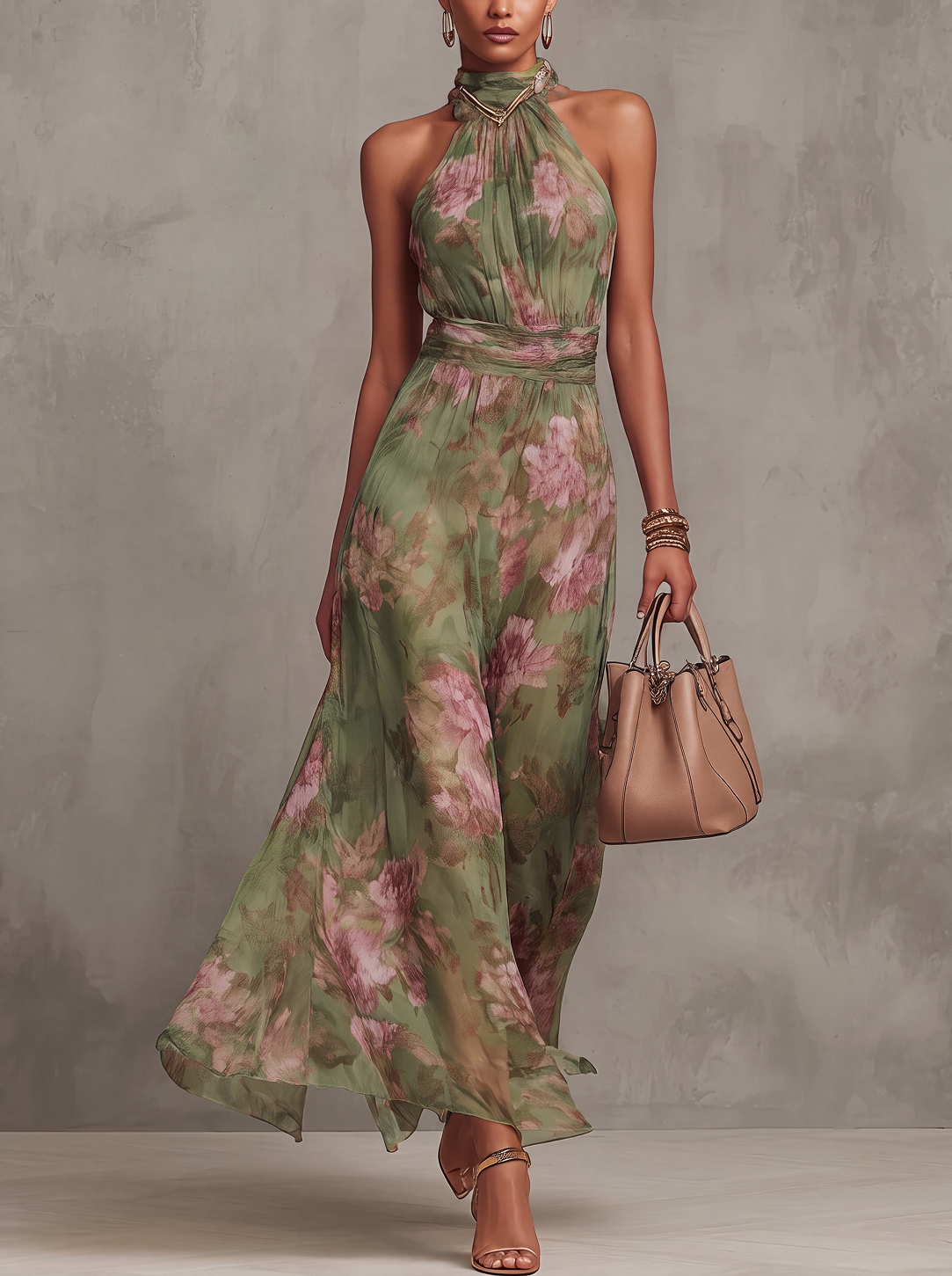 Livia | Abito Maxi Halter Floreale Elegante