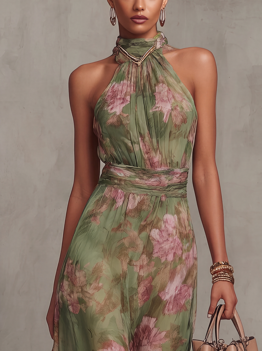Livia | Abito Maxi Halter Floreale Elegante
