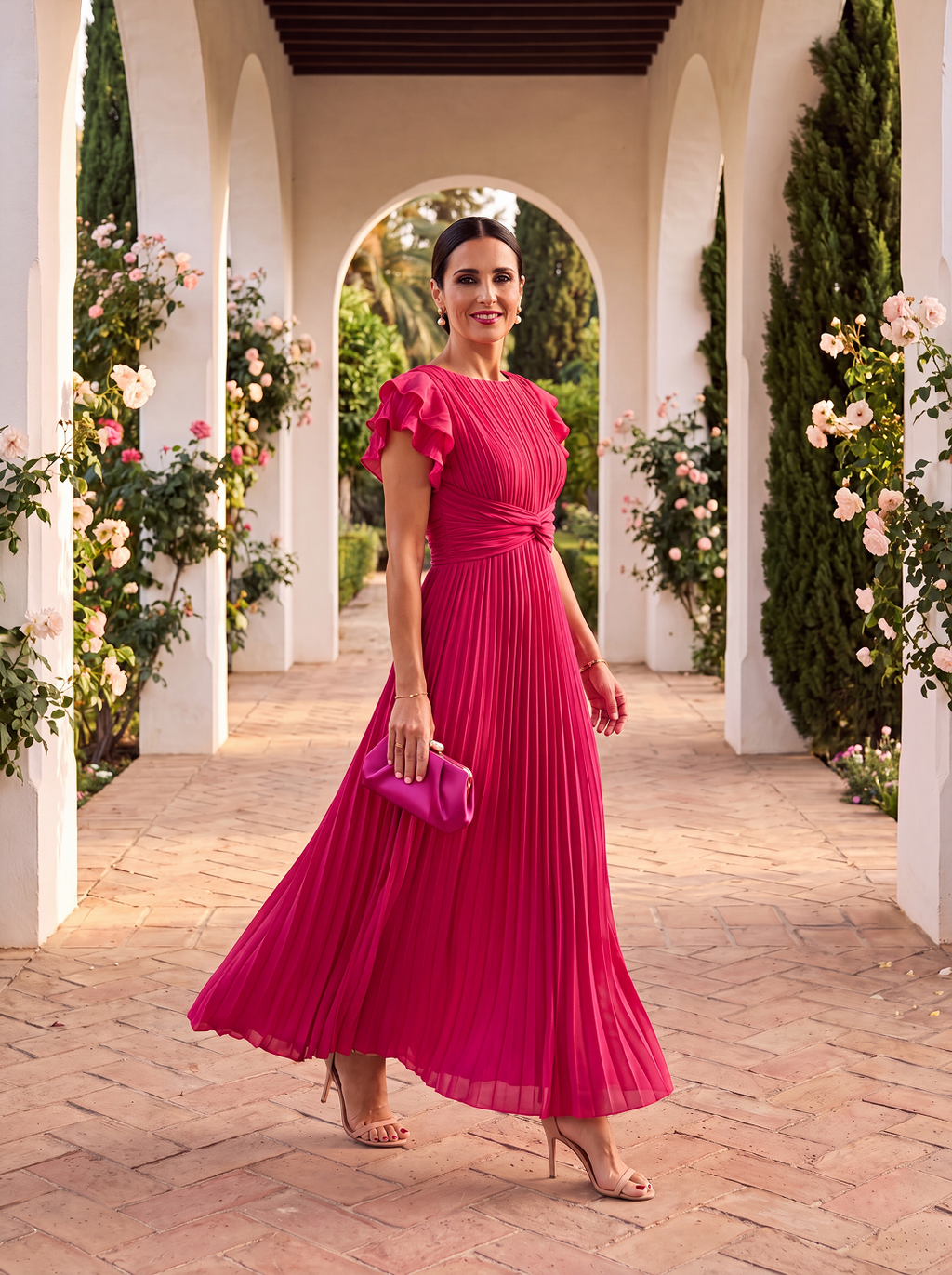 Seraphina | Elegante Maxi Abito Plissettato con Vita Annodata
