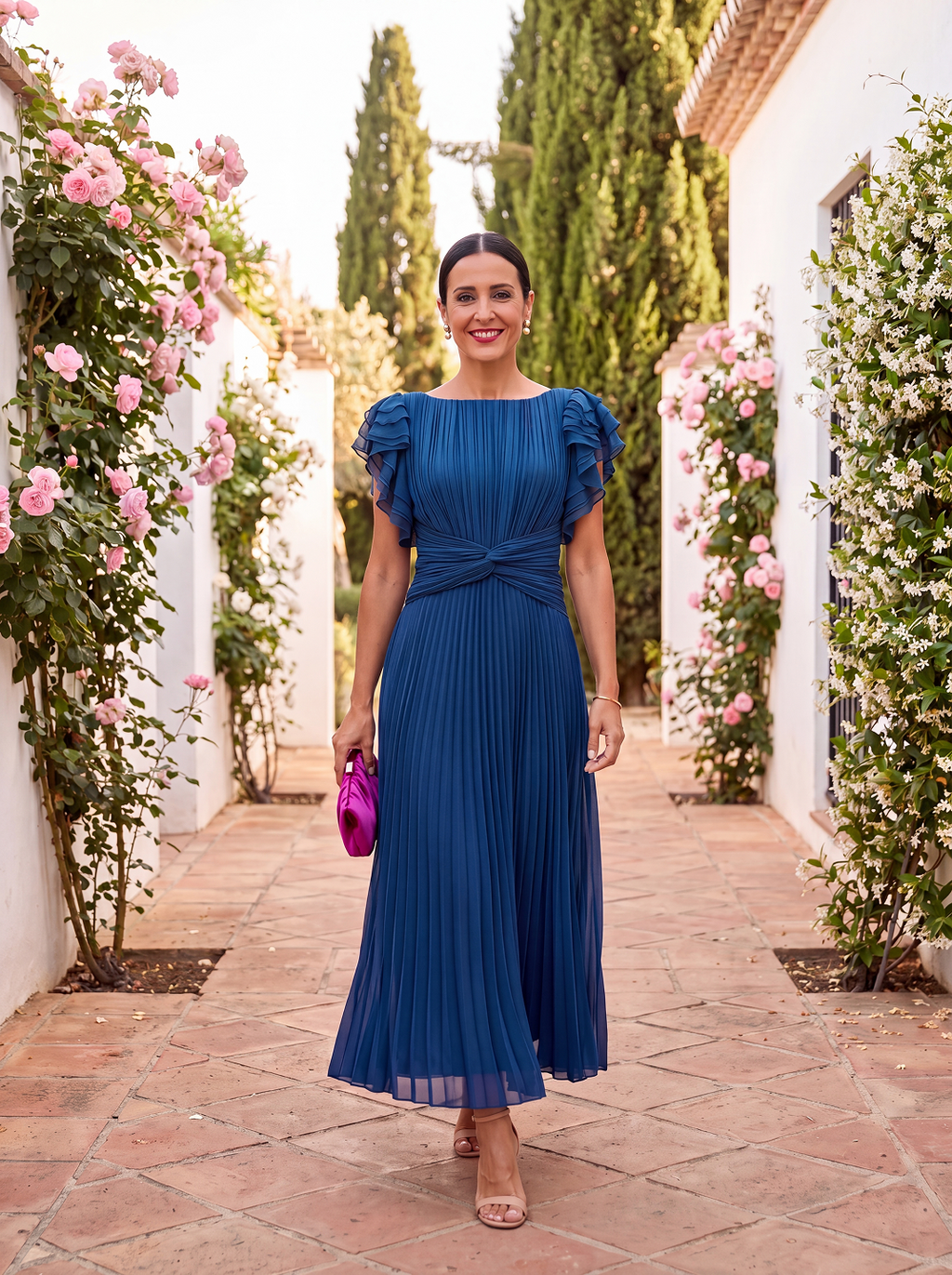 Seraphina | Elegante Maxi Abito Plissettato con Vita Annodata