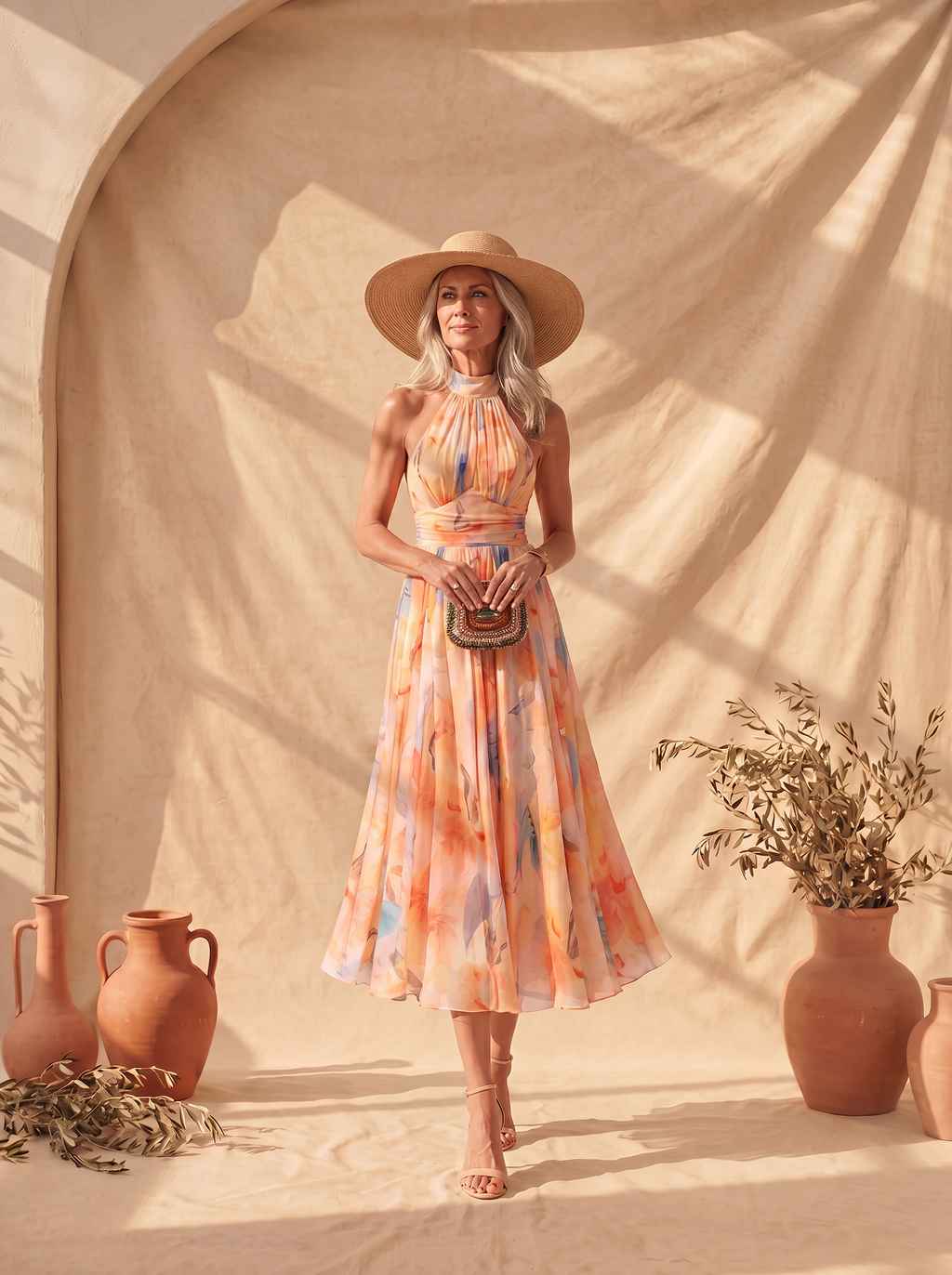 Aurora | Abito con Collo Halter e Stampa Acquerello