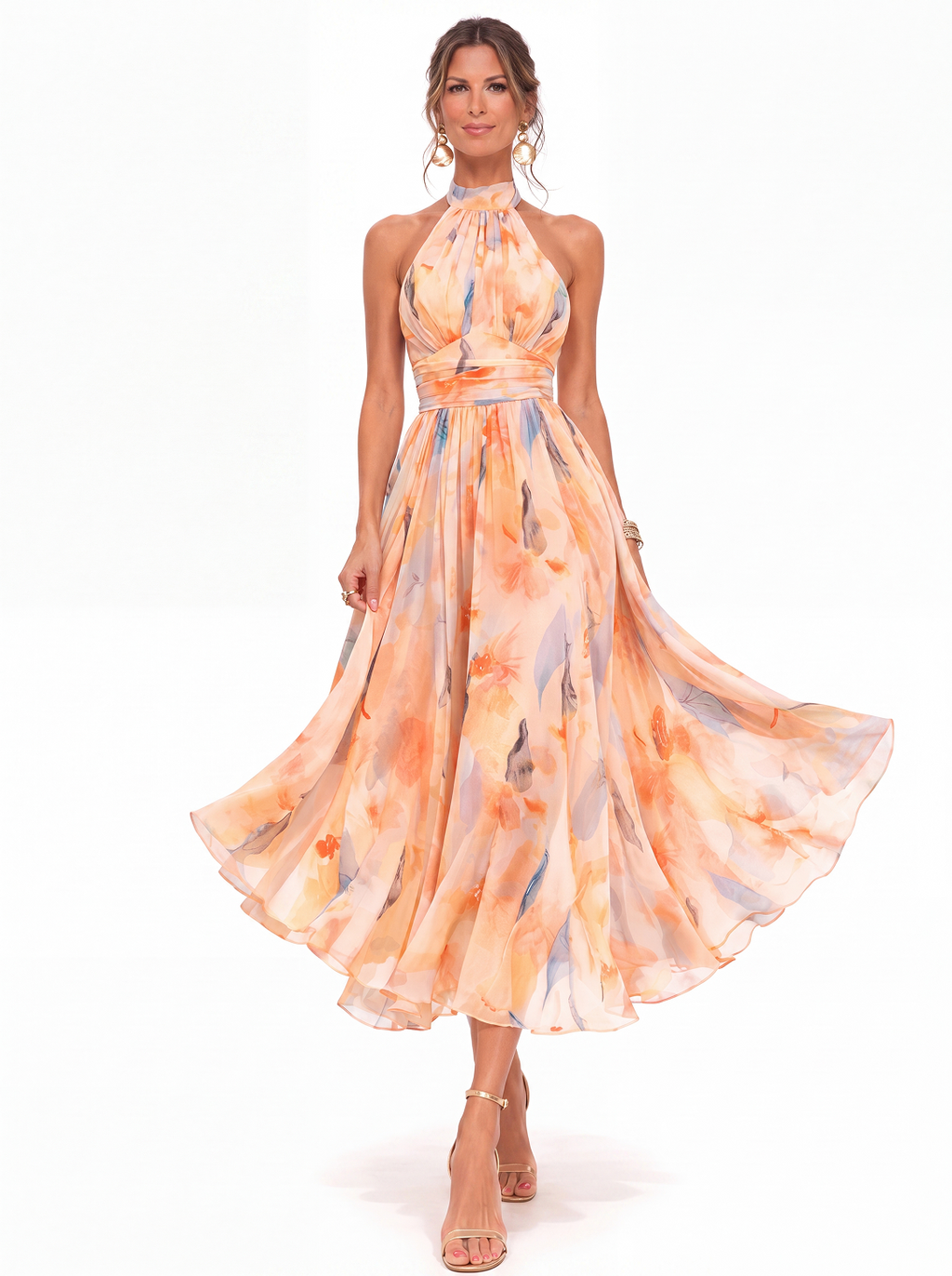 Aurora | Abito con Collo Halter e Stampa Acquerello