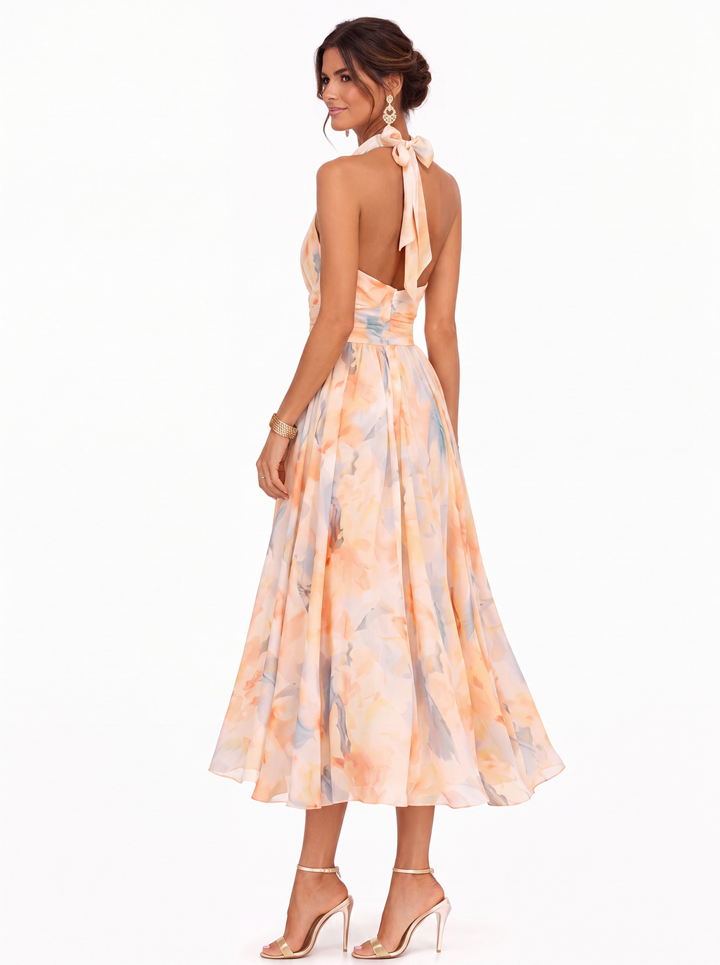 Aurora | Abito con Collo Halter e Stampa Acquerello