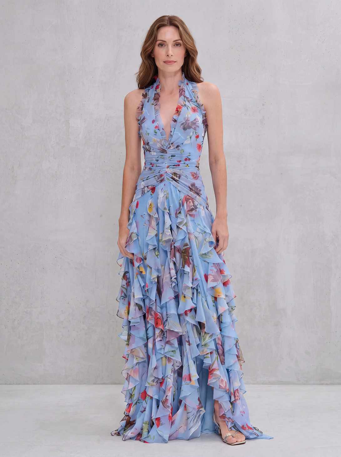 Belladina | Romantica Cascata di Rose Abito lungo con Scollo All'Americana