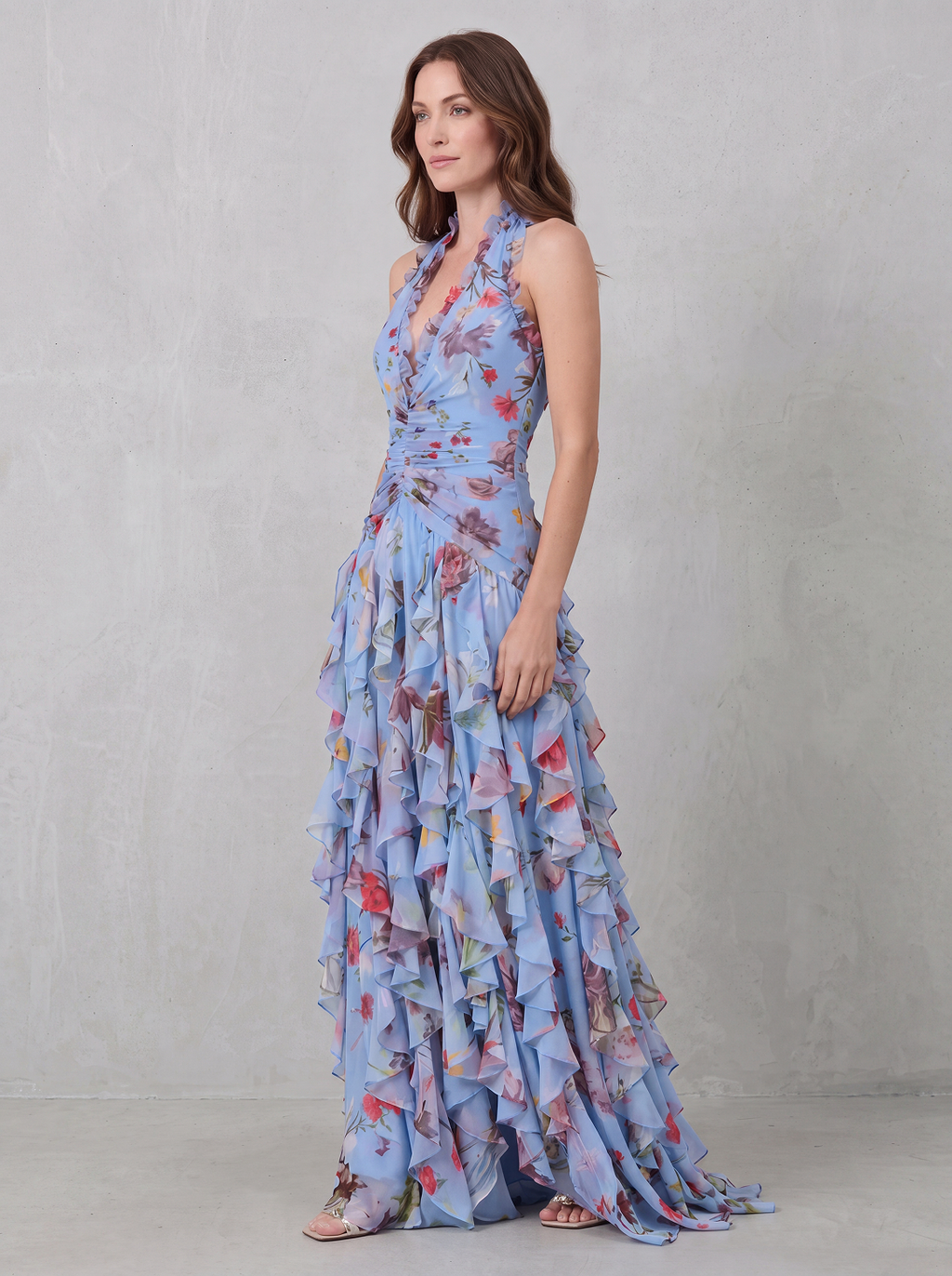 Belladina | Romantica Cascata di Rose Abito lungo con Scollo All'Americana