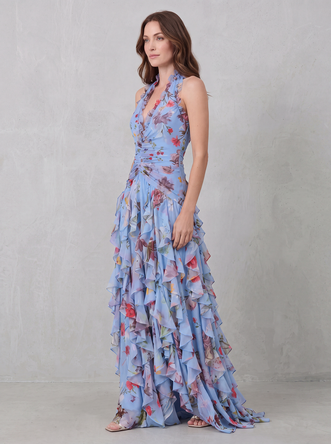 Belladina | Romantica Cascata di Rose Abito lungo con Scollo All'Americana