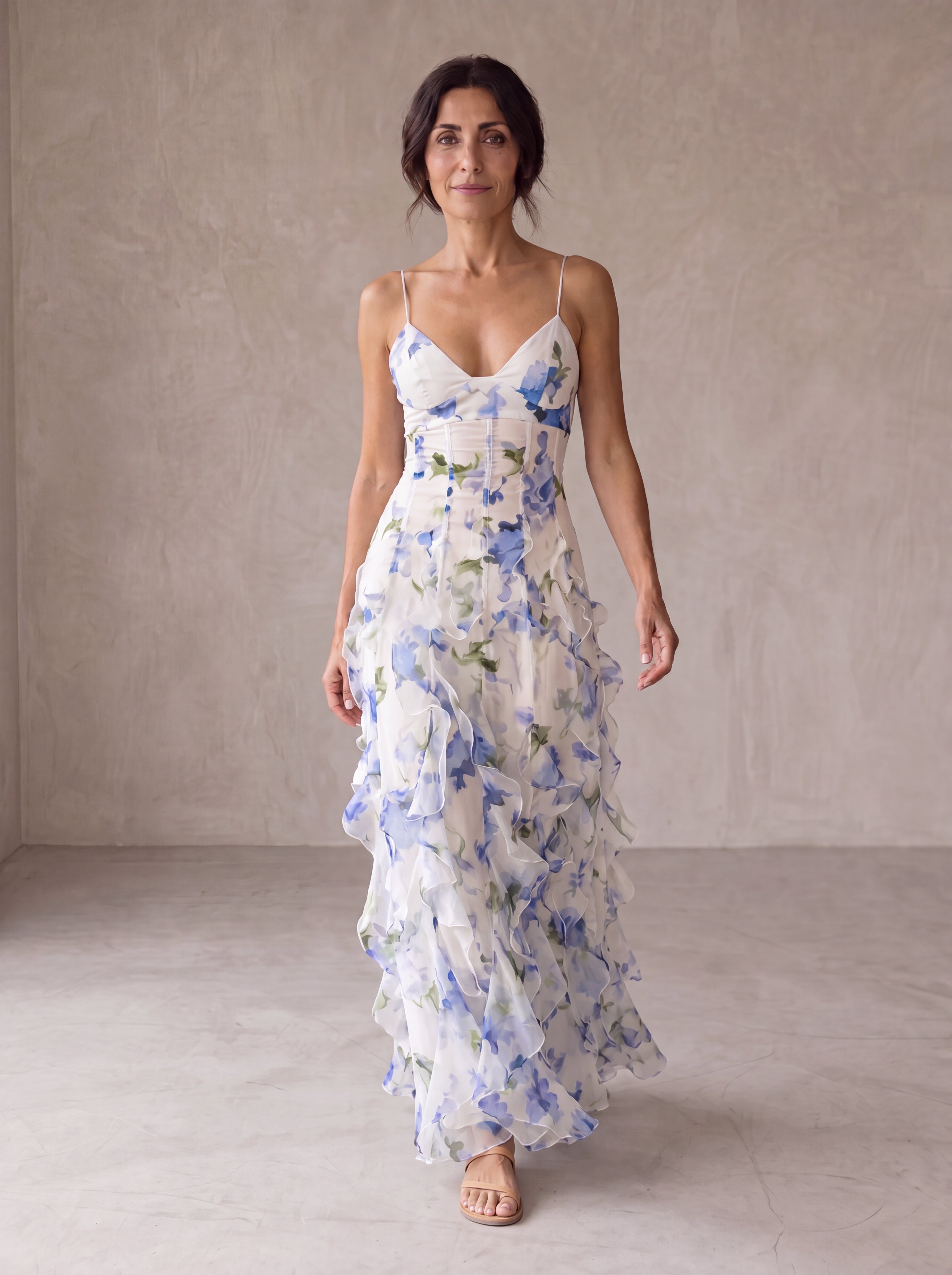 Uri | Abito Midi Floreale con Rouches