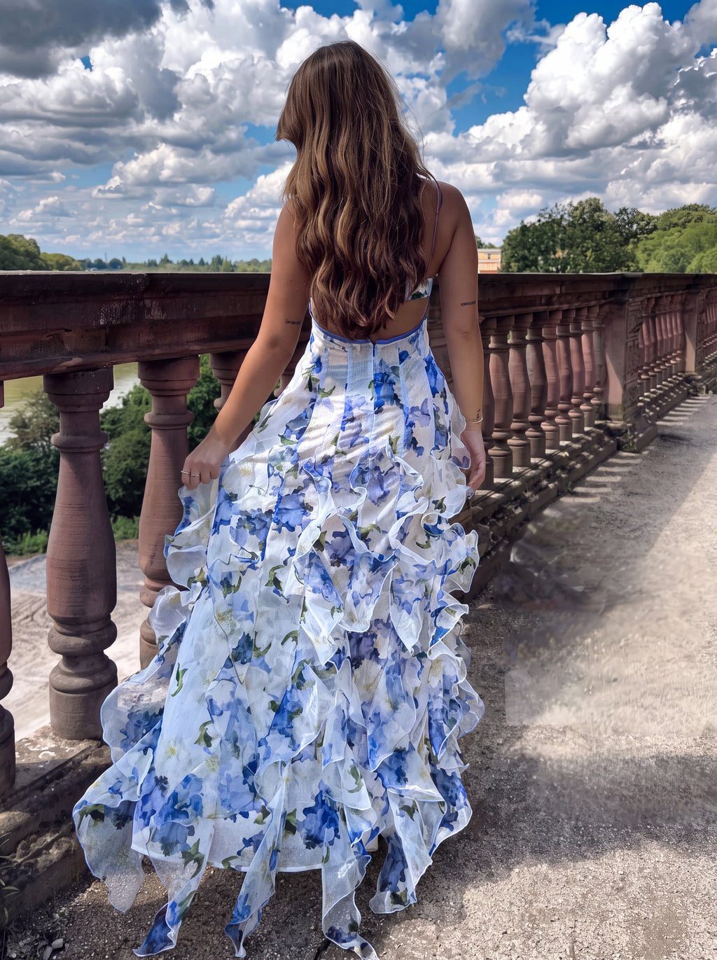 Uri | Abito Midi Floreale con Rouches