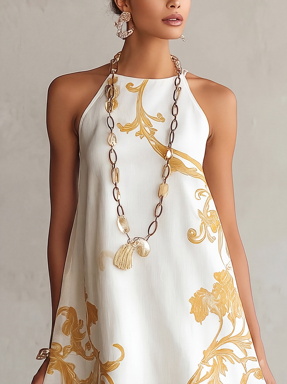 HÉLOÏSE | Abito mini in pizzo bianco con motivi dorati