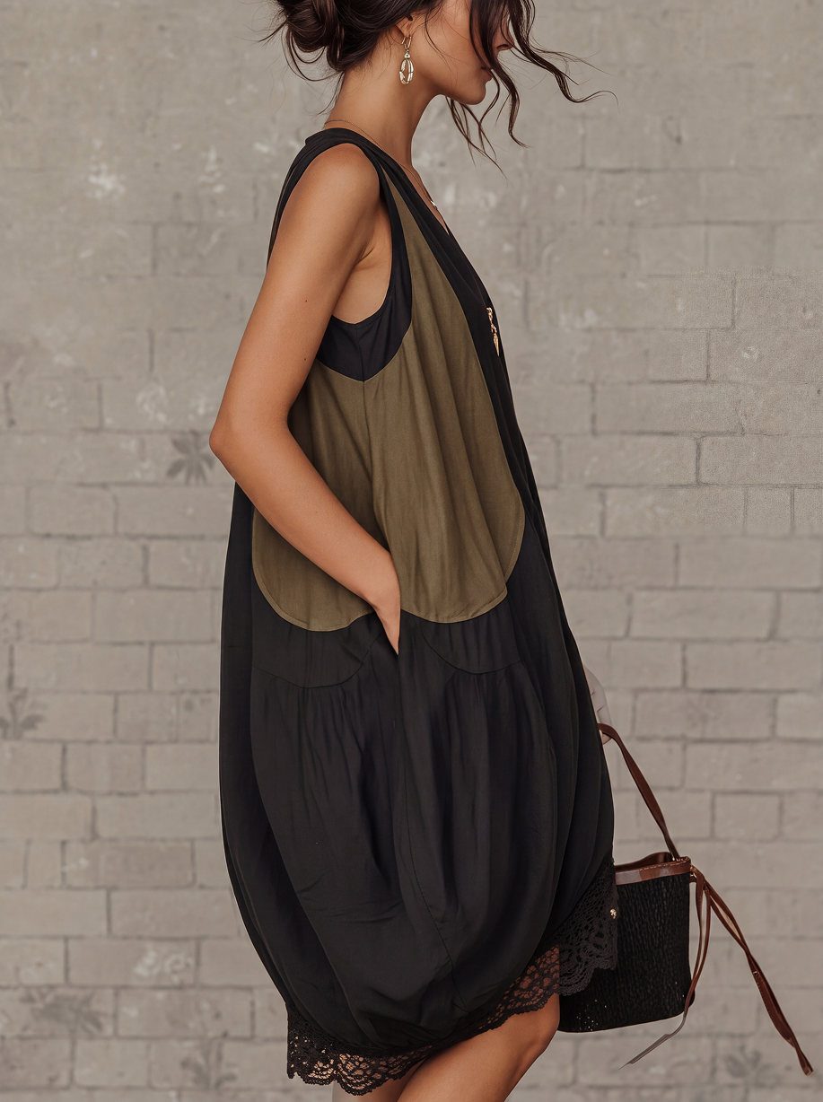 INÈS | Abito mini tulipano con zip frontale colorblock