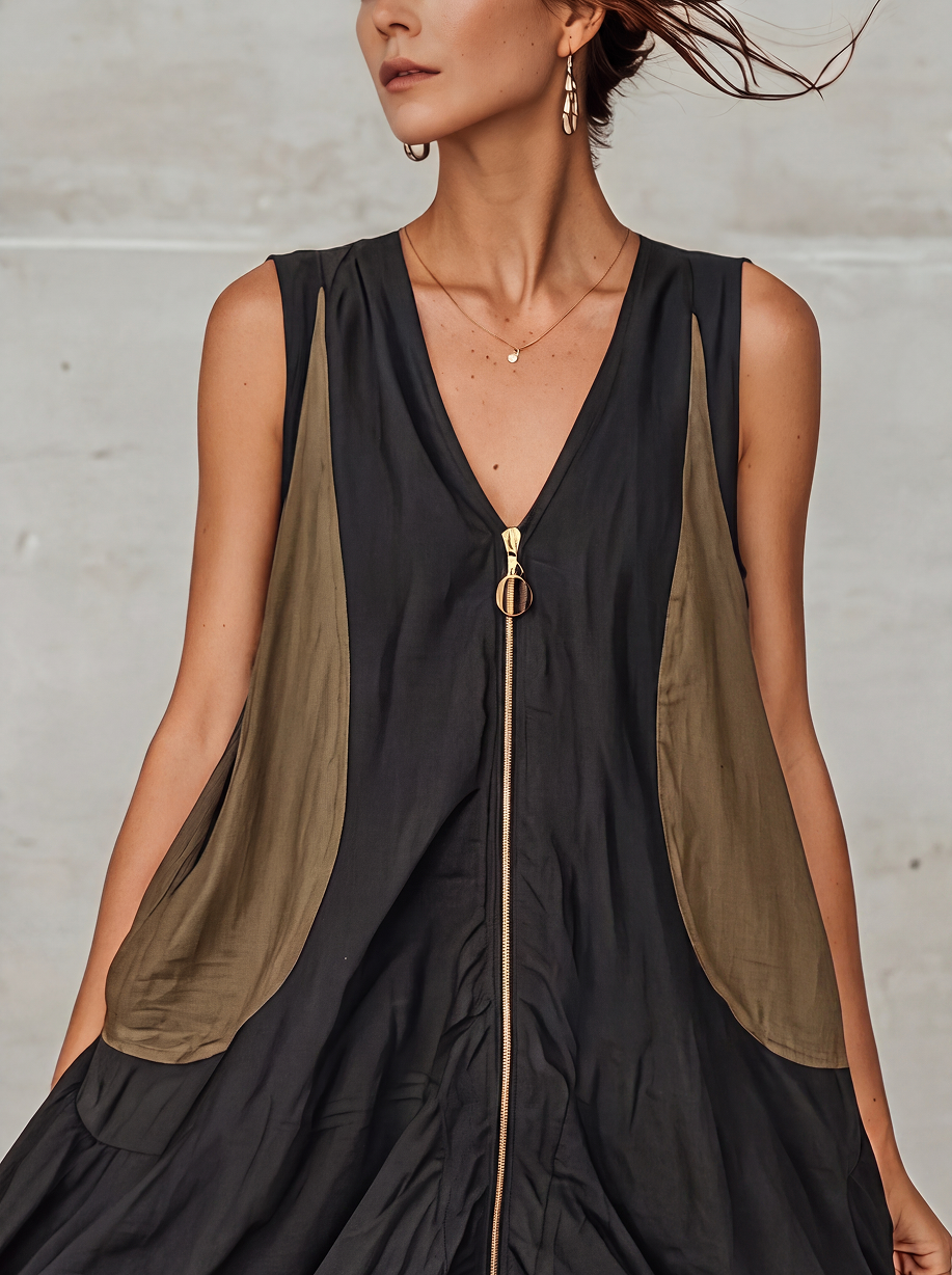 INÈS | Abito mini tulipano con zip frontale colorblock