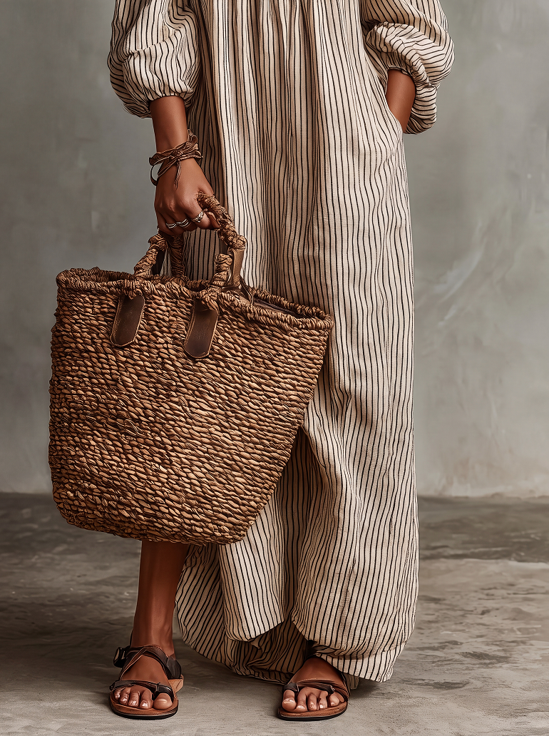 Carmen | Abito lungo in cotone e lino con design off-the-shoulder