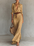 Camille™ | Maxi Abito con Rever e Cintura in Vita