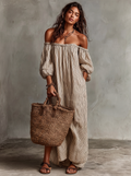 Carmen | Abito lungo in cotone e lino con design off-the-shoulder