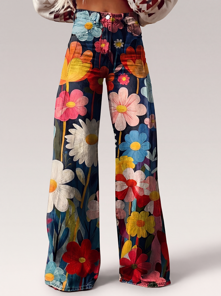 Lena | Pantaloni a gamba larga con stampa floreale