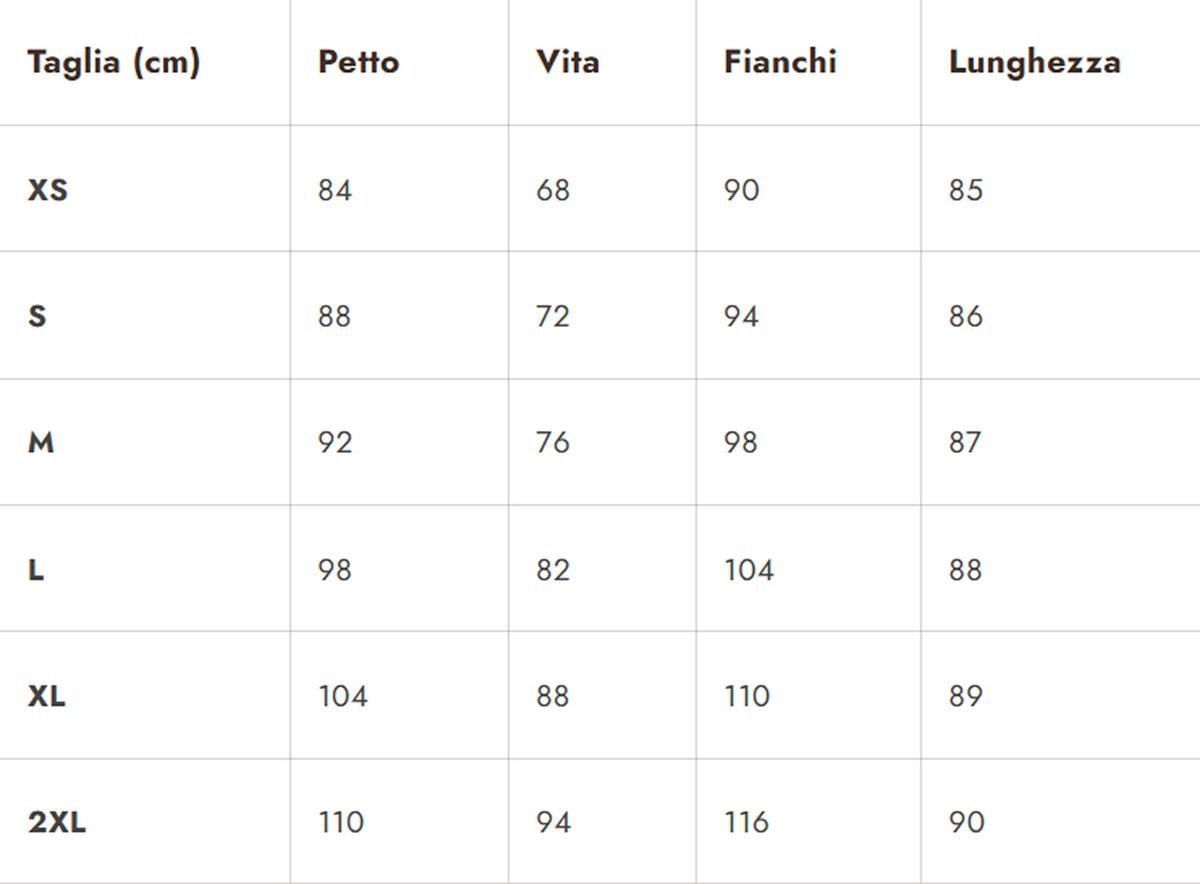 Tabla de tallas ABITO MINI IN PIZZO ALL'UNCINETTO AVORIO 
