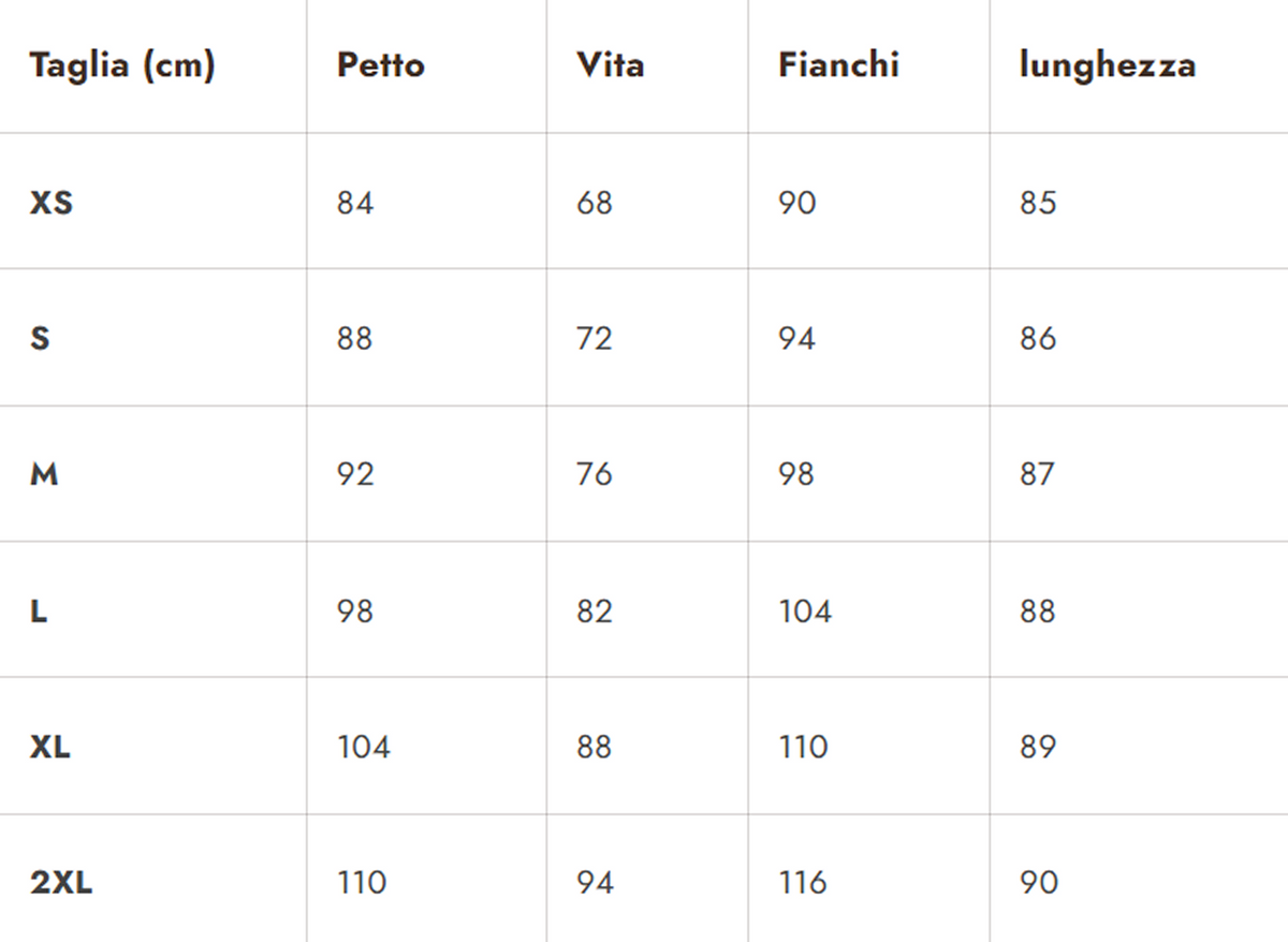 Tabla de tallas Faustine
