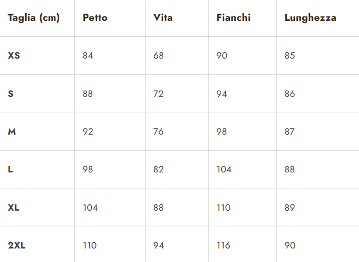 Tabla de tallas Estelle 