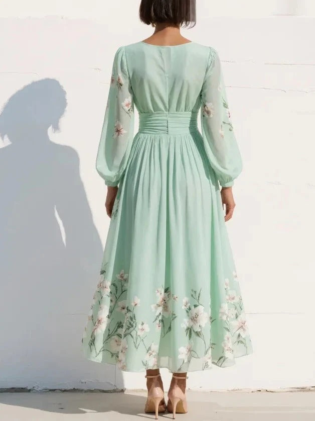 Cisella | Abito midi verde chiaro floreale