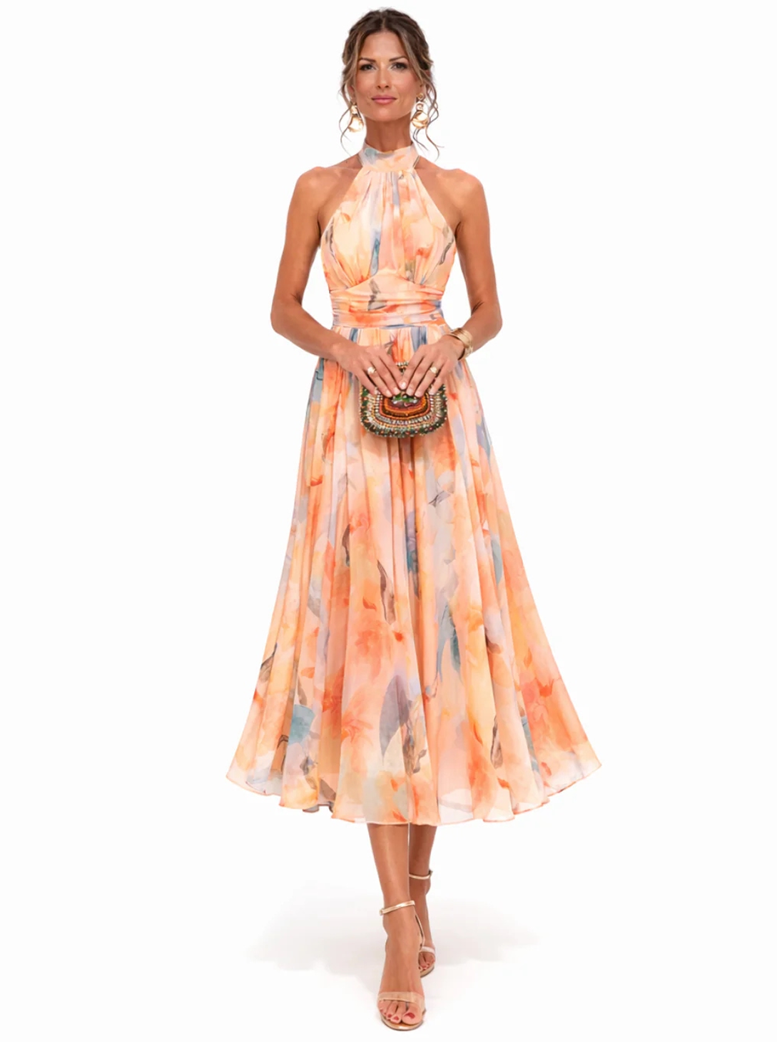Aurora | Abito con Collo Halter e Stampa Acquerello