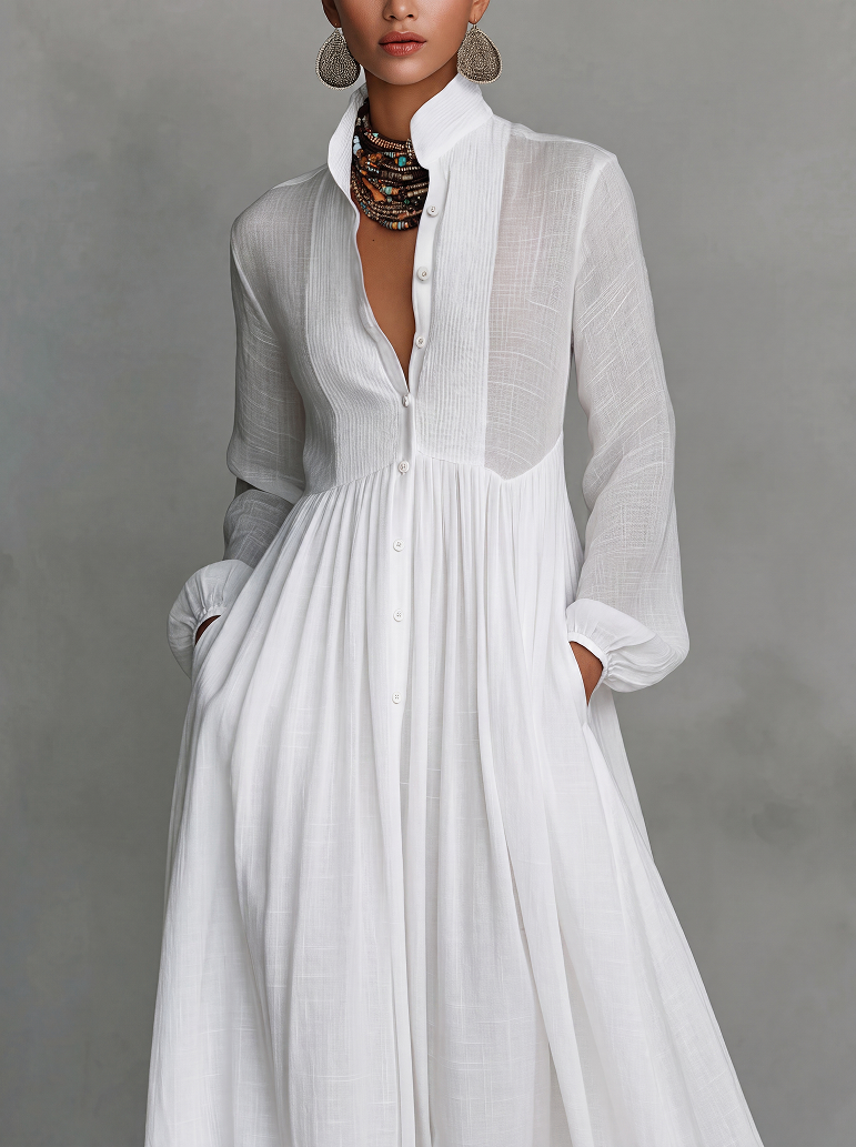 Léonie™ | Abito Maxi Minimalista con Collo Alto