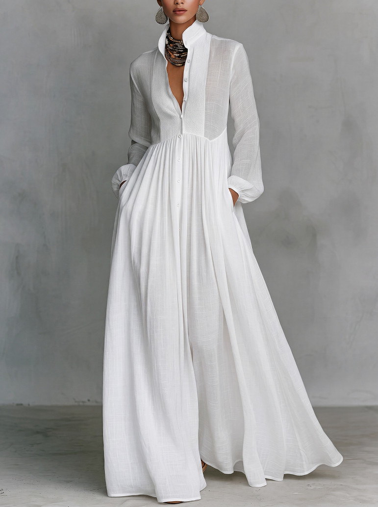 Léonie™ | Abito Maxi Minimalista con Collo Alto